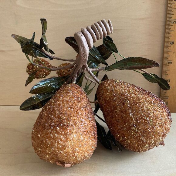 Christmas Ornament Bronze Gold Sparkly Pear Sparkles Beads Fruit Cluster - Picture 5 of 10